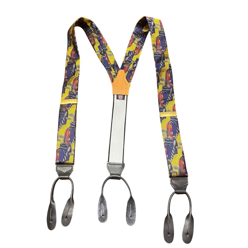 Men’s Golf Suspenders Braces Button On Leather Tabs British Vintage Heritage